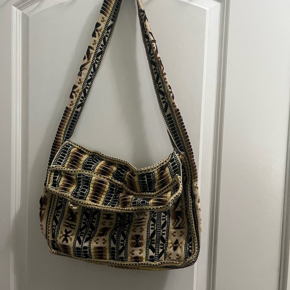 Handbags - Tribal Patterned Tan and Black Shoulder Bag